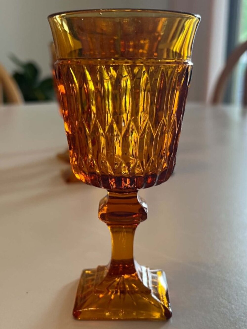 Set of 6 1960s Vintage Indiana Glass Co Mt Vernon Gold / Amber wine glasses